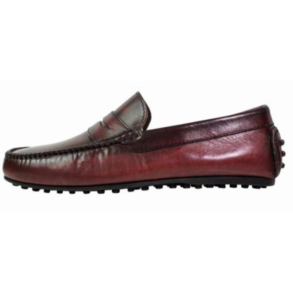 Italian Handmade Men's Leather Boot / Jack Burgundy Italian Moccasin Loafers for